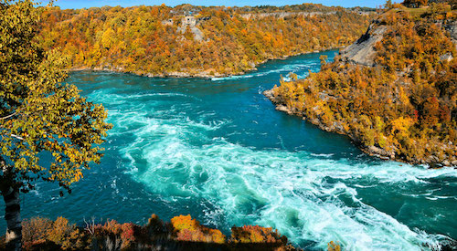 A giant whirlpool downstream from the Falls